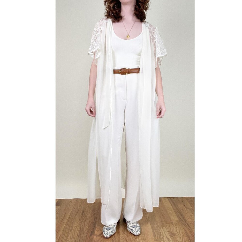 Vintage Lace Sheer Mesh Robe Duster Jacket Cape Slip Pajamas House Coat Sexy PJs